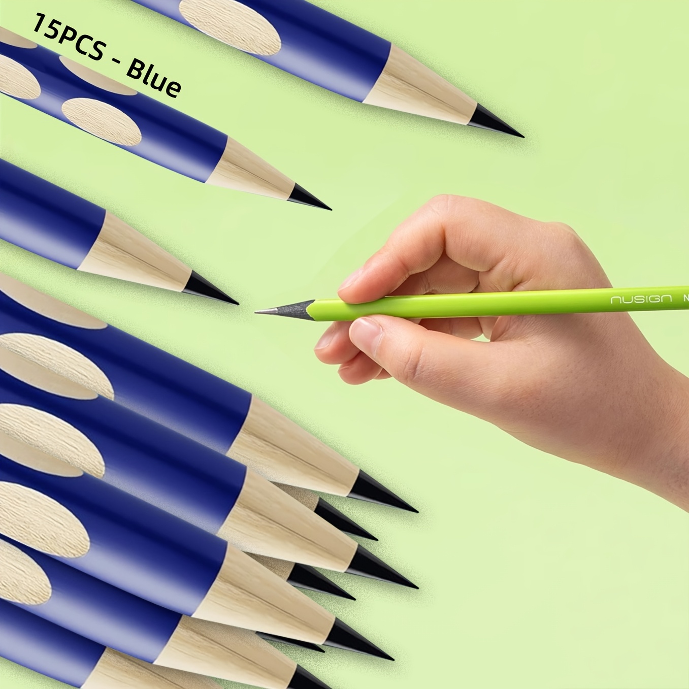 Wooden Triangular Pencils, 5 / 15pcs Pencils Graphite Round Pencils For Classroom Teacher Office Supplies, Blue / Green