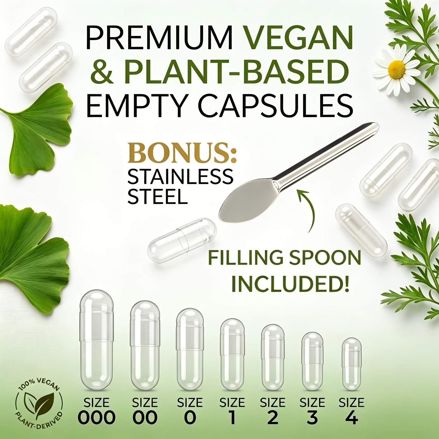 lab containers empty vegan capsules size 000 to 4 clear plant based capsule with stainless steel micro filling spoon 100pcs