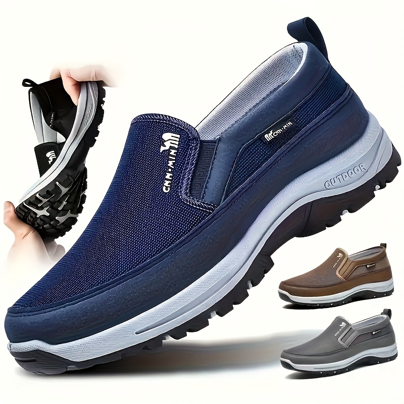   mens casual sports shoes   breathable knit upper non slip wear resistant outsole high elastic soft sole lightweight shock absorption outdoor mountaineering daily versatile mens shoes
