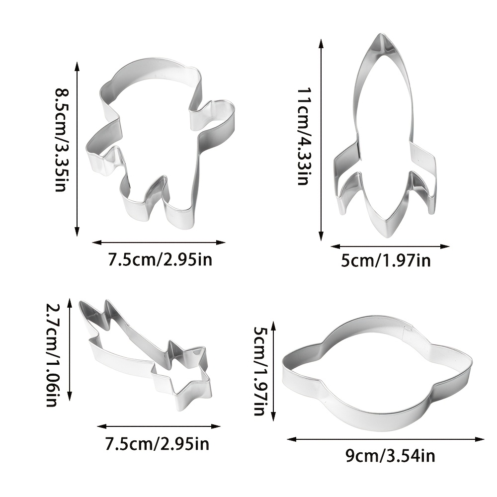 4pcs Cutter Set, Stainless Steel Outer Space Baking Tools, Rocket, Astronaut, Meteor, Planet Shape Cutters, Suitable For Space Theme Party Supplies