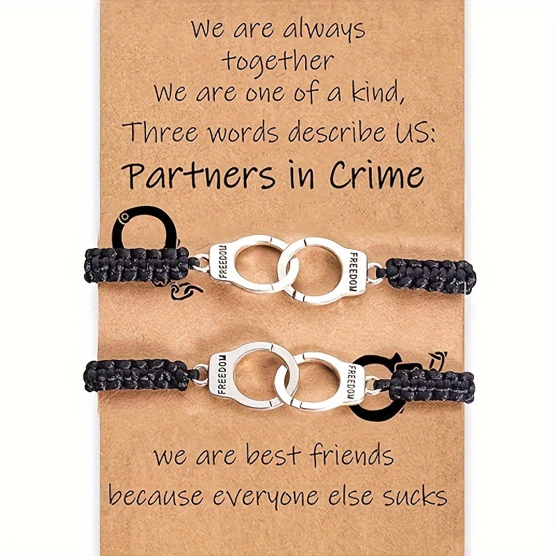 

2pcs Partners In Crime Handcuff Charm Bracelets, Elegant & Sexy Style, Perfect Birthday Gift For Best Friend Women