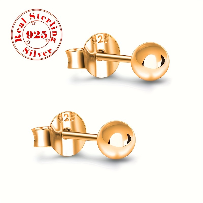 

Elegant Gold-plated Ball Stud Earrings For Women - Hypoallergenic 925 Sterling Silvery, Perfect For Casual Attire & Gifting