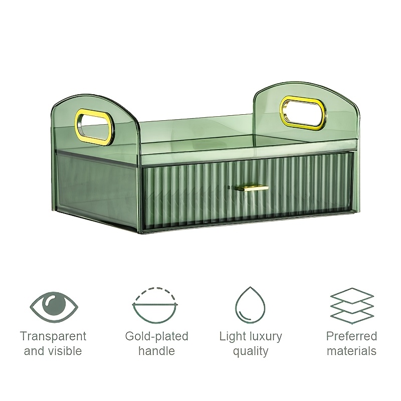 TEMU Fashionable Transparent Cosmetic Organizer With Drawers - Vanity And Bathroom Countertops, Holds Lipsticks, Perfumes, And
