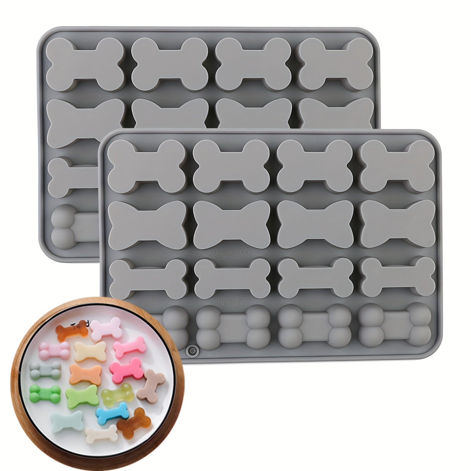 Image of 2-pack Dog Bone Cartoon Silicone Mold For Chocolate, Ice Cube Tray, , Jelly Pudding And Pet Treats, Easy To Clean & Heat Resistant
