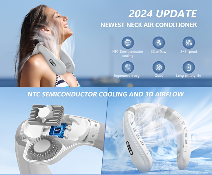 Neck Fan with Back Airflow, Ultra-Long Battery Life of 5200Mah, USB Fan Featuring Semiconductor Cooling Airflow, Bladeless Design, Portable Silent Air Conditioner, Rechargeable Essential for Holidays, Suitable for Both Women And Men