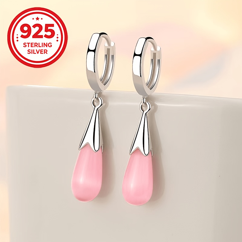 925 Silver Floral Oval Pendant Earrings, Elegant Gift
