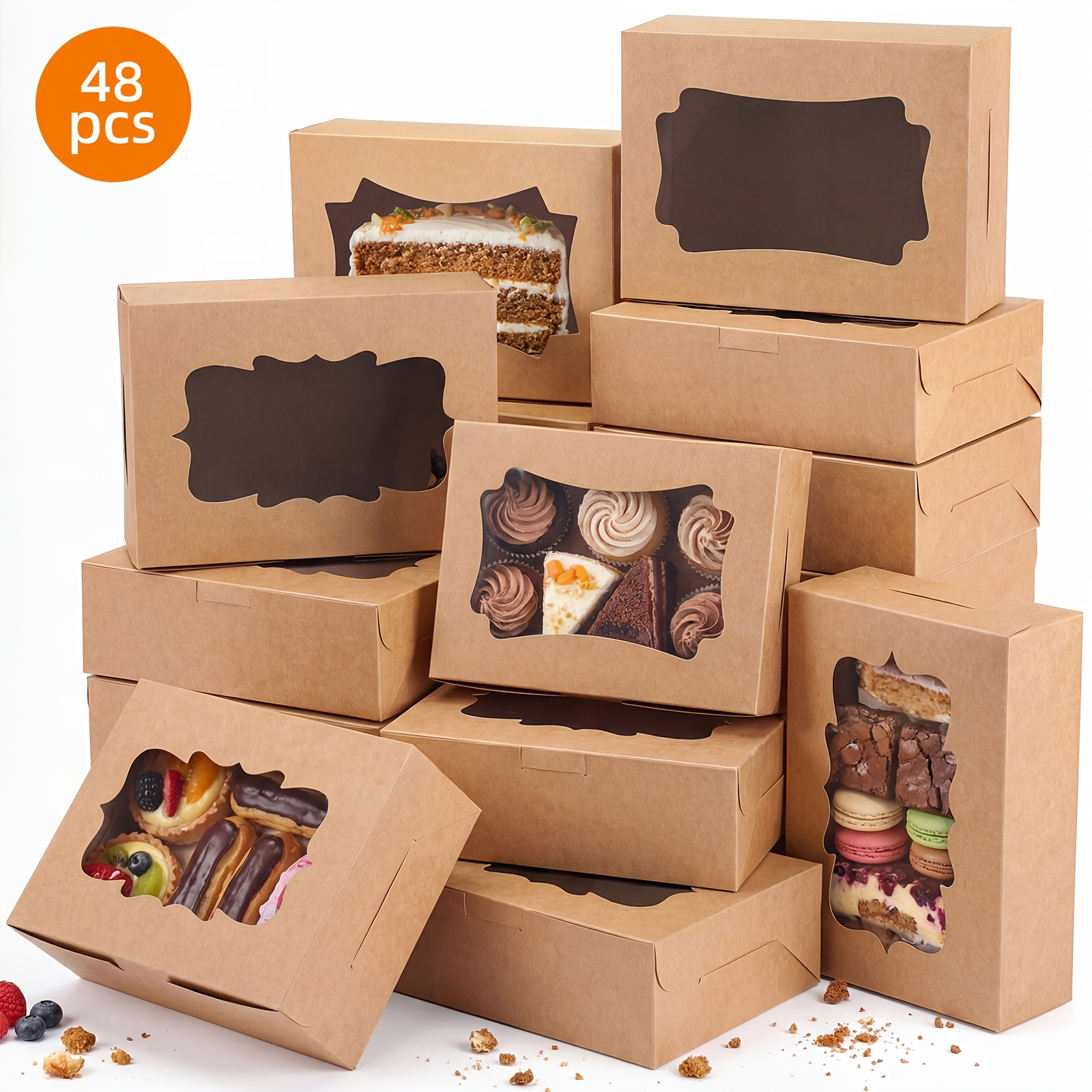 TEMU Tomnk 48pcs Cookie Containers, Treat Containers With A Viewing Window, Cake Packaging Containers, Bakery Brown/white Pastry Containers, Cookie
