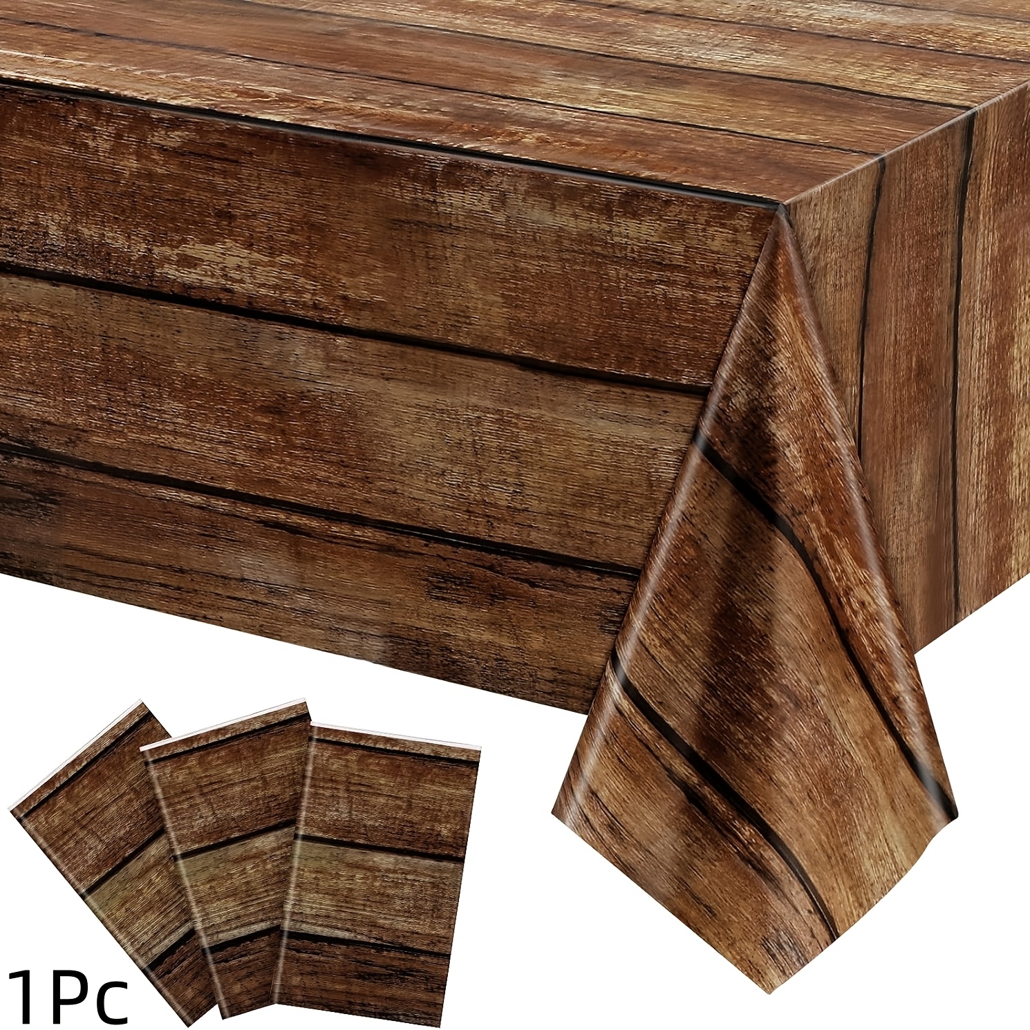 TEMU 1/4/6/8pcs Nappes à motif de bois brun, couvertures de table rustiques en plastique pour table rectangulaire, décorations de mariage, décoration