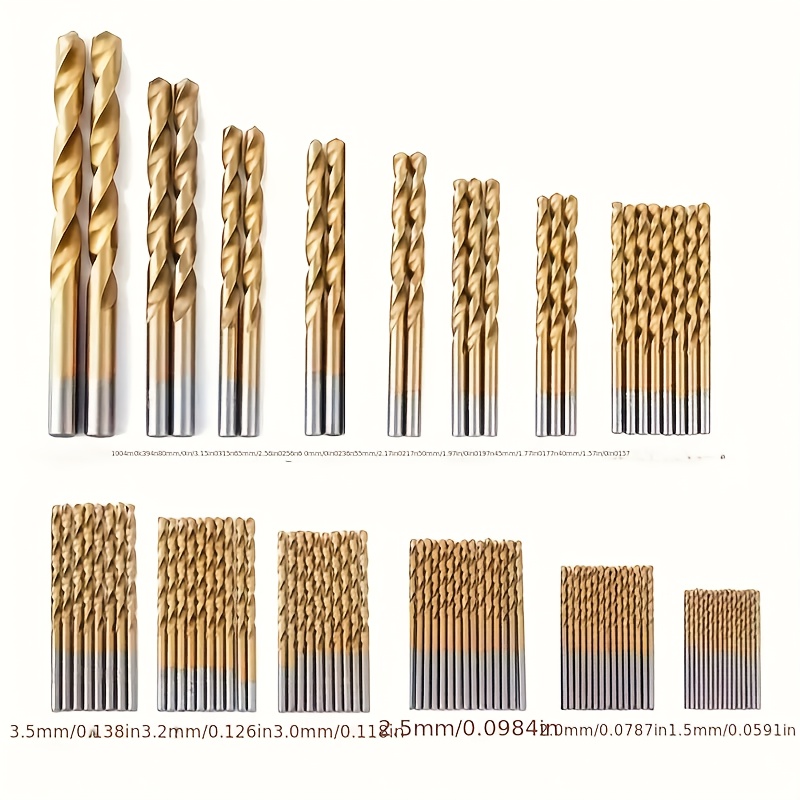 

50pcs Small Diameter Titanium Coated Steel (hss) Drill Bit Set, 135° Split Point, Hex Shank, 1/16"-1/2" Sizes For Metal, Wood, Plastic - Includes Storage Case