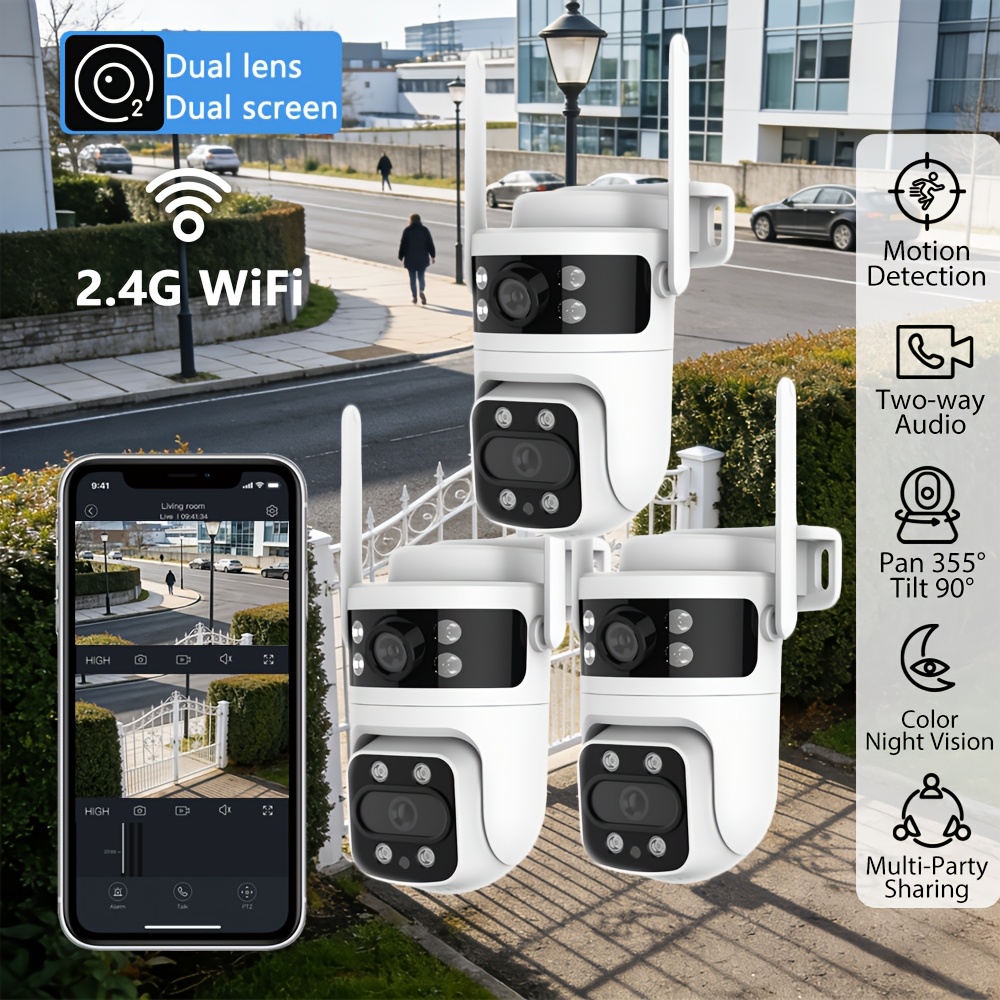 TEMU 3pcs Boykeep Wifi Smart Camera With Dual Lens: 1080p, 355° Horizontal And 90° Vertical Rotation, Color Night Vision, Motion Detection, Talk. Max