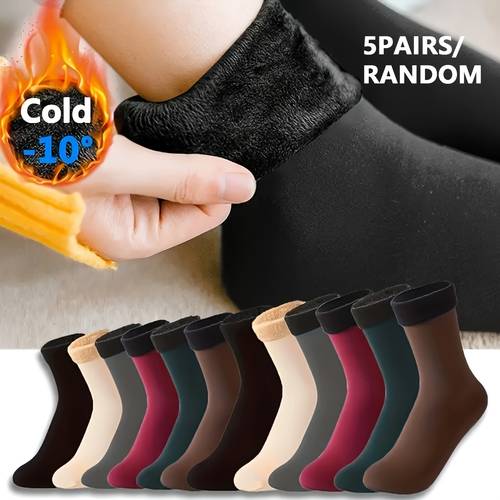 5 pair womens weather thermal socks 14 f soft breathable stretchy winter socks for daily and formal wear random assortment of colors red navy blue beige ideal for home and cozy indoor wear