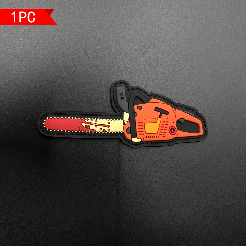 1pc Blood Chainsaw 3dpvc Material Patch Badge, With A Hook On The Back, Suitable For Decorating Bags, Backpacks, Vests, And Clothing With Embroidered Patches