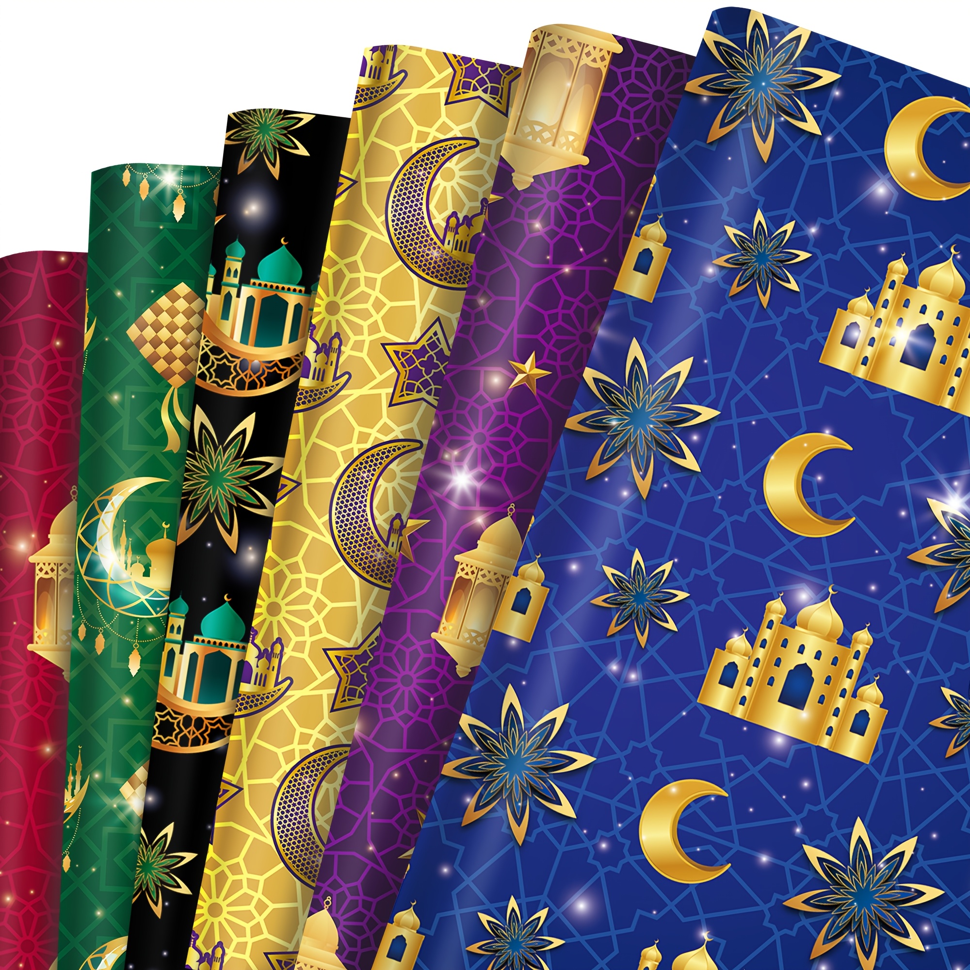 

12-pack Eid Wrapping Paper, Moon Lantern Design, Folded Flat Candy Paper, Decorative Diy Craft, Ramadan Party Supplies, Gift Wrap