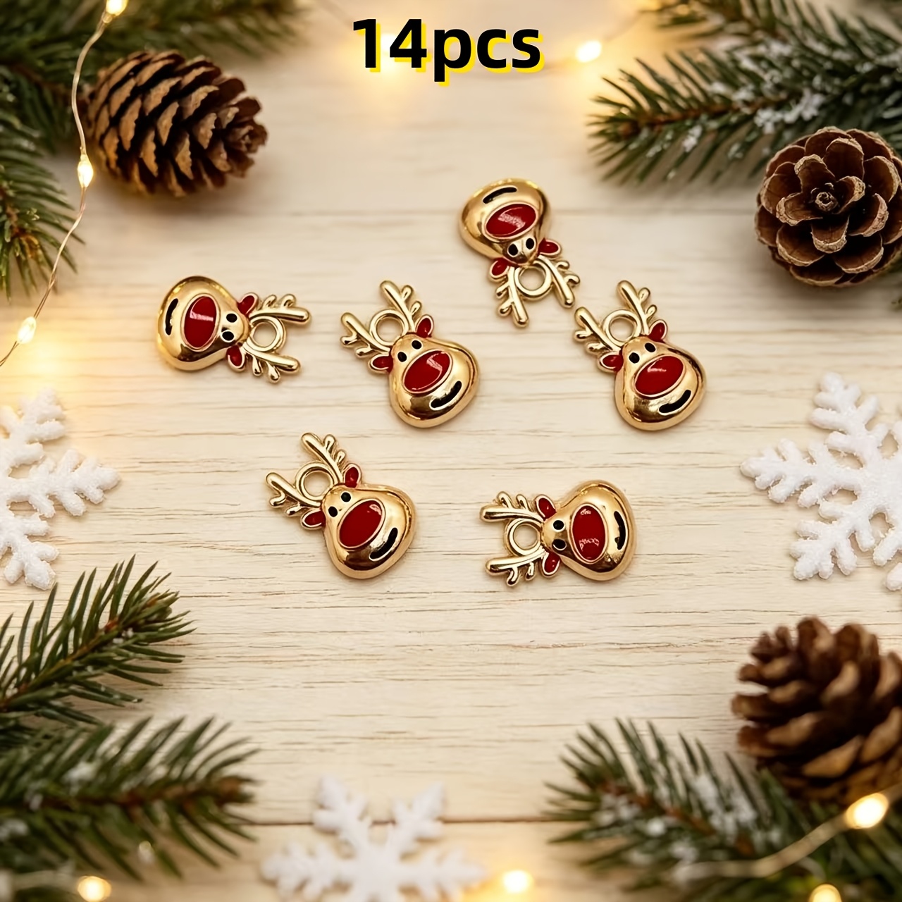 TEMU 28pz/14pz Ciondoli e Pendenti Alberi di Natale con Renna Dorati - con , per Creazione di Gioielli, Collane, Orecchini, Portachiavi, Decorazioni