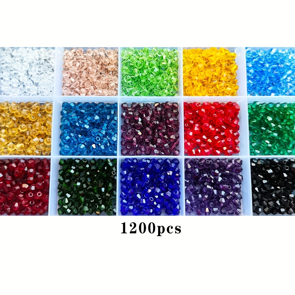 E-shop 1200 Stück Glasperlen 4mm/0.157in Perlenzubehör für Schmuckherstellung, 15 Farben für DIY-Perlenarmbänder, Halsketten, Ohrringe Spitzperlen Glas