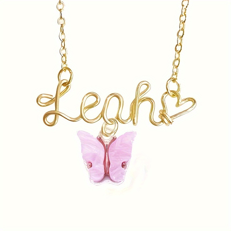 

Custom Name Necklace With Pinkish Butterfly Pendant Design Personalized Handmade Unique Nameplate Necklace Cute Custom Jewelry Birthday Gifts For Women