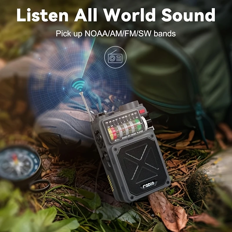outdoor emergency multifunctional portable radio full band with wireless card slot wireless flashlight sos alarm home outdoor prevention radio solar powered details 3