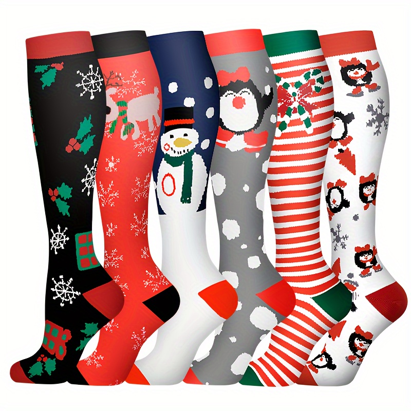 

Festive Socks - Men's And Women's Christmas Striped Socks With Cartoon Penguin Design