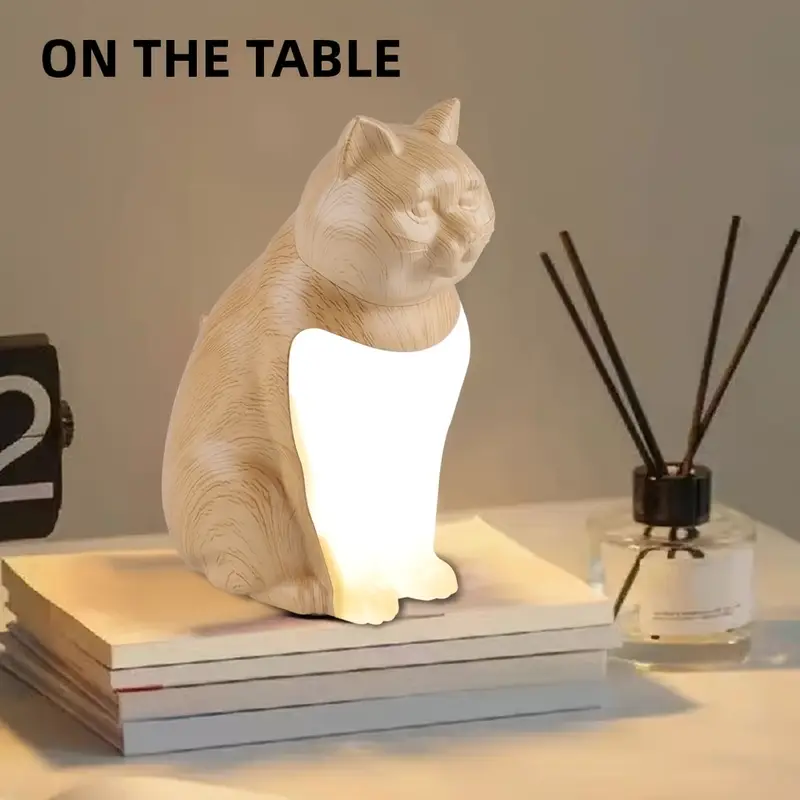 cute cat led night light table lamp 3 adjustable brightness touch control rechargeable battery artistic animal decor in maple leaf color for bedroom desk living room gift bedroom lighting decorative lamp feature Product details 6