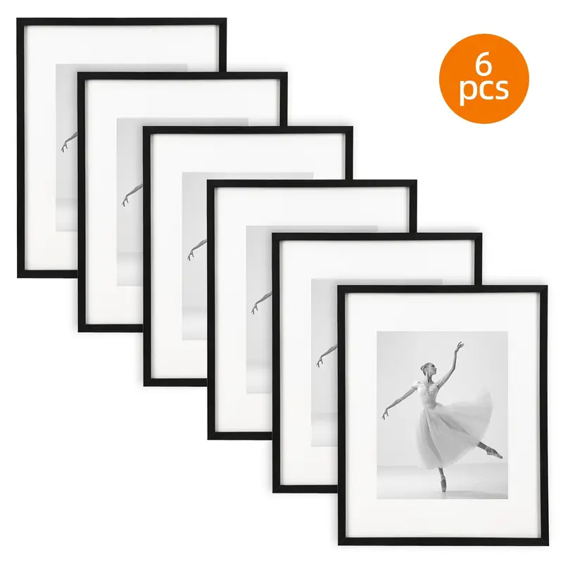 WHONLINE 16x20 Picture Frame Set Of 6, Party Photo Booth Props, Display Pictures 11x14 With Mat Or 16 X 20 Without, Wall Gallery Poster Frames For Wall Hanging And Table, Stylish Picture Frames, Black