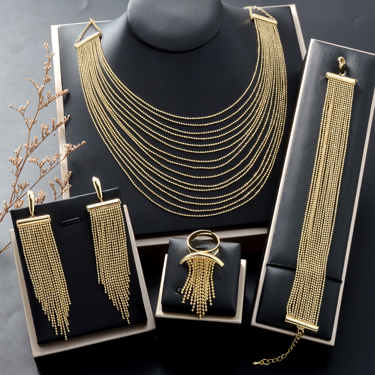 Shimmering Tassels Jewelry Set - Wedding Copper Accessories