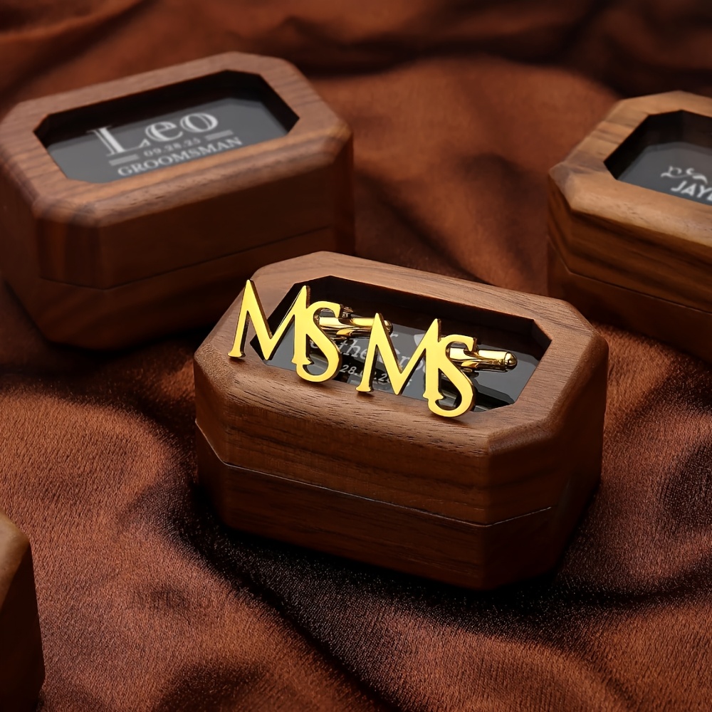 TEMU Custom Initials Gentleman Cufflinks, Personalized Couple Letter Cufflinks, Stainless Steel Minimalist Two-letter Cufflinks, Groom Wedding