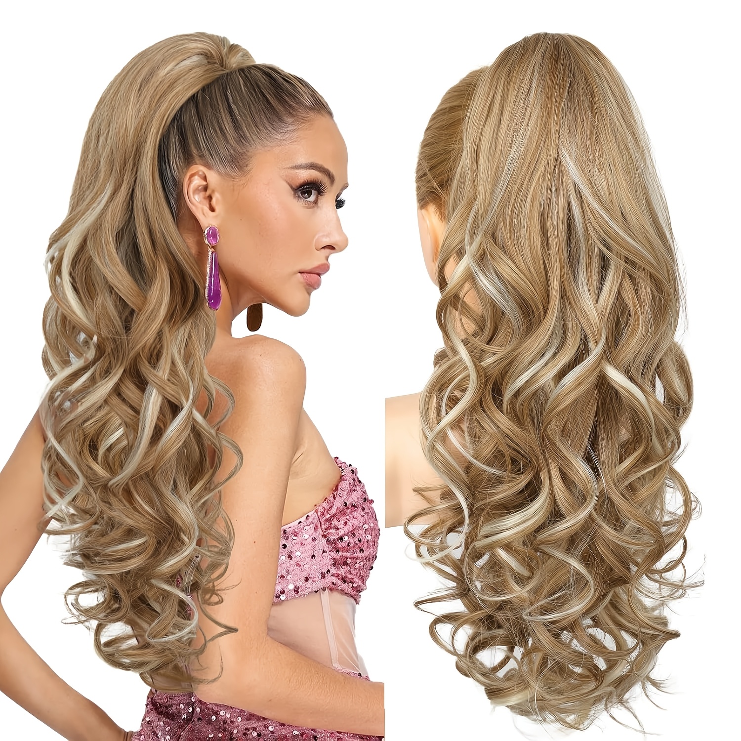 Image of 1pc Claw Ponytail Extension Hair Additions 26 Inch Long Curly Wavy Heat Resistant Fiber Synthetic Ponytail Hairpiece For Women Daily, Halloween, Parties And Everyday Use