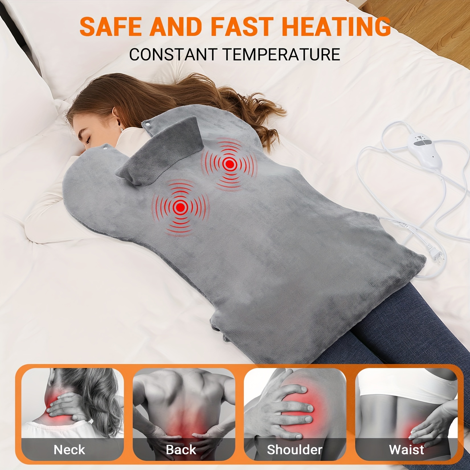 large heating pad with massager 24 x 35 electric heating pad for neck back shoulders with 3 heat levels 3 massage settings 2 hour auto shut off Product details 7