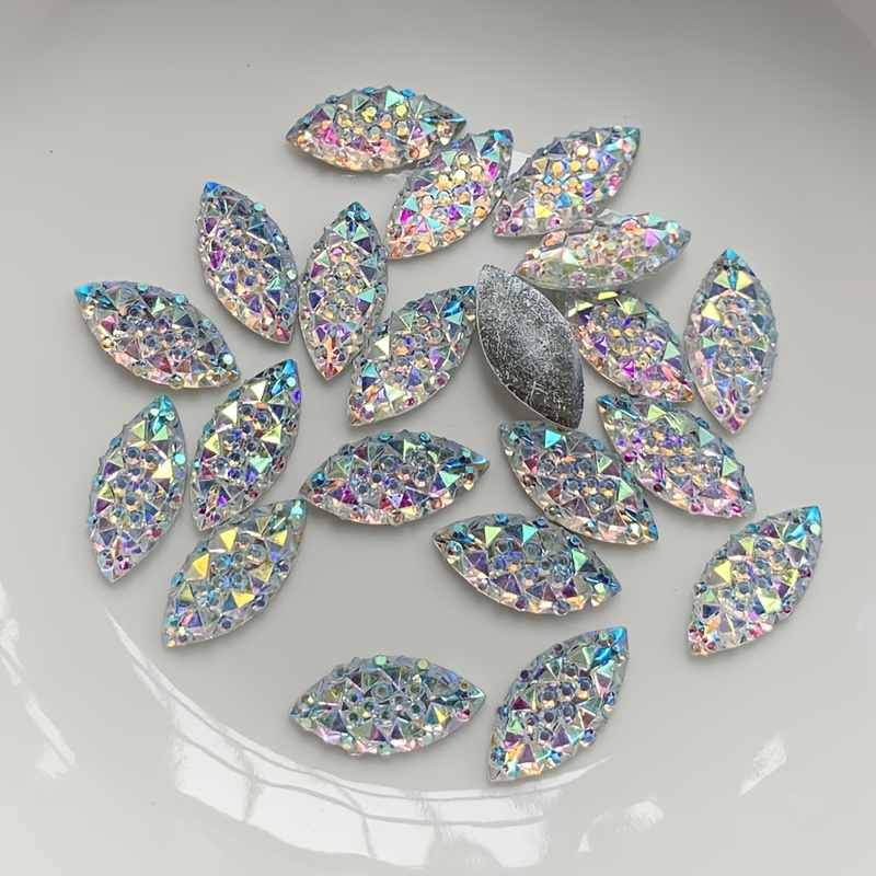 40pcs 7 X 15mm Bling Crystal Ab Resin Rhinestone Flatback Cabochon Stone Wedding Decoration Crafts Decor Embellishments
