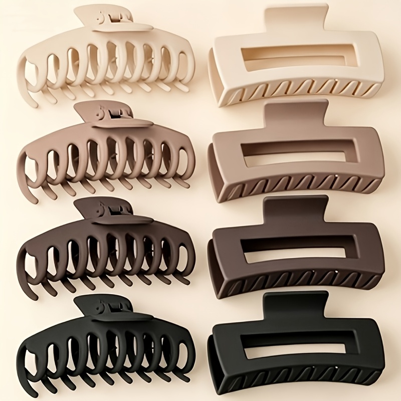 TEMU 8pcs/set Matte Large Hair Clips For Women, Solid-color Plastic Hair Clip, Rectangular Hair Clip And Dragon-bone Hair Clip With Double Row Teeth