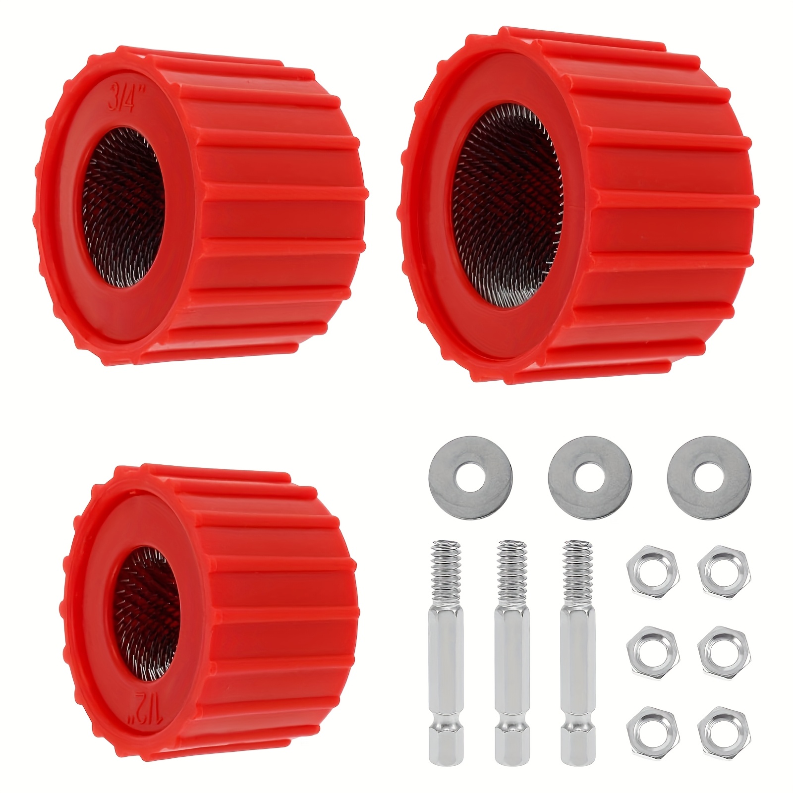 Image of 3pcs/set Pipe Cleaner For Powe Drill, Cleans 1/2inch, 3/4inch, 1inch Pipes And Fittings, Tube Cleaning Brush, Cleans / Pipes And Tubes For Soldering