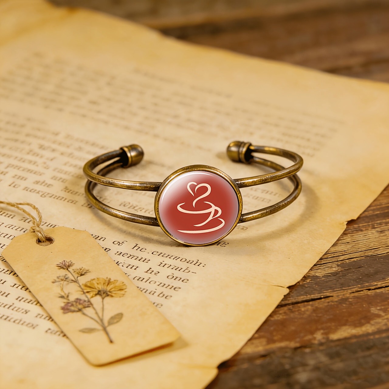 Antique Cyan Double-Layered Adjustable Heart Bracelet