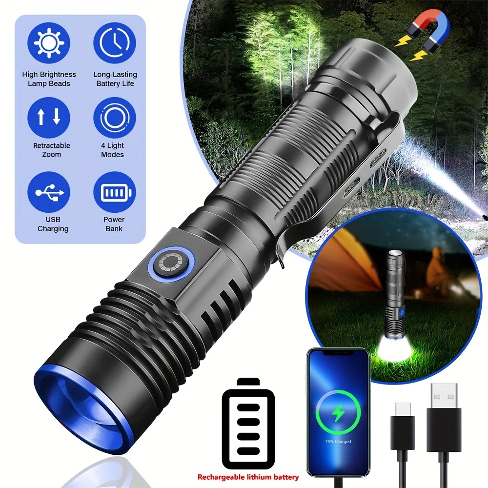 

1pc High Super Laser Led Flashlight Tactical Light, Usb Rechargeable&, 4 Lighting , Suitable For Camping, Mountain Climbing, Night Running, Night Fishing, , Night Riding, Dog Walking, Etc