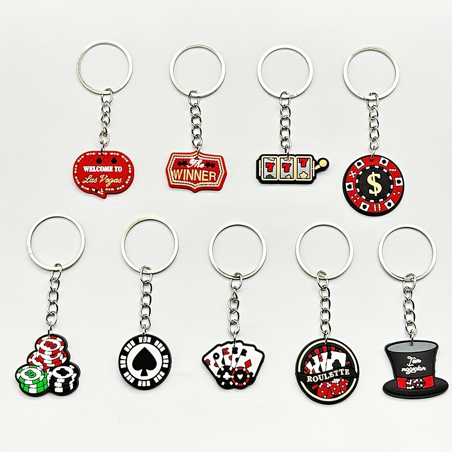 TEMU 9pcs Creative Las Vegas Series Keychain Charms, Bag Accessories, Car Keychains, Party Favors