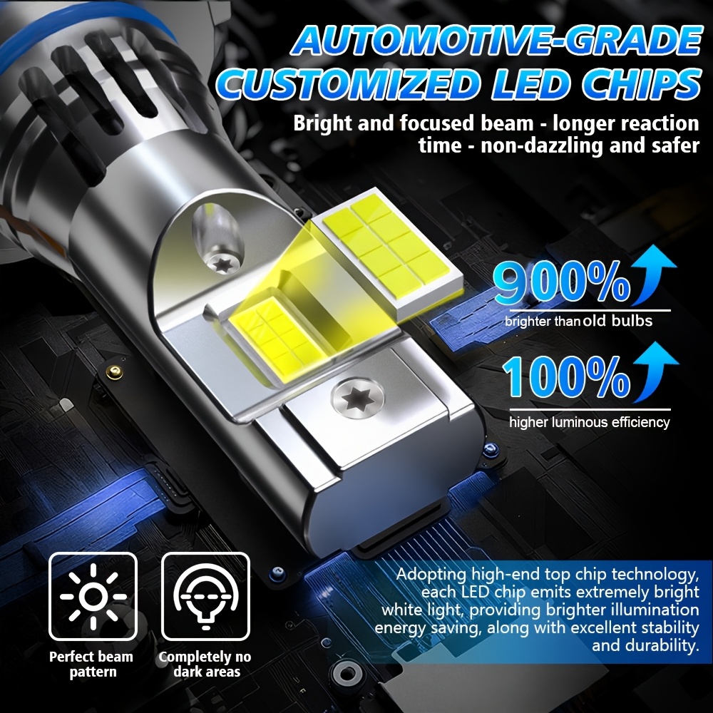 Комплект от 2 броя H4 H7 H11 9005/HB3 9006/HB4 H1 LED автомобилни крушки за дълги светлини, къси светлини или фарове за мъгла, с мощност 250W и яркост 60000LM, оборудвани със супер ярки 3570 CSP чипове, излъчващи 6000K бяла светлина, лесни за инсталиране, без батерия