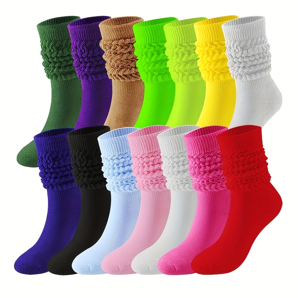 

10 Pairs Candy Colored Slouch Socks, Sports & Comfort Extra Long Mid-calf Socks, Women's Stockings & Hosiery