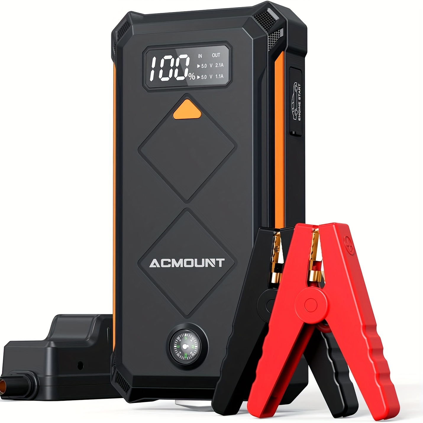 

Banque d'Alimentation Démarrage de Lithium 12V Acmount - 3000A, Rechargeable par USB, Compacte et Portable pour Moteurs Essence et Diesel jusqu'à 10.0L & 8.0L, Noir avec Accents Orange