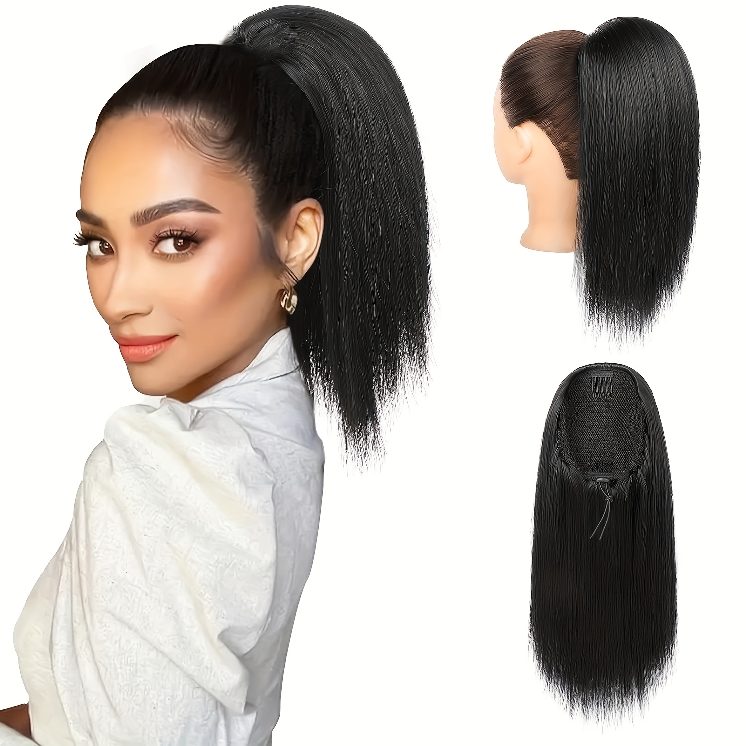 12 straight multi layered lightweight fluffy ponytail extension   resistant smooth soft synthetic hairpiece for women high temperature   for short hair hair extension straight hair extension smooth texture details 0
