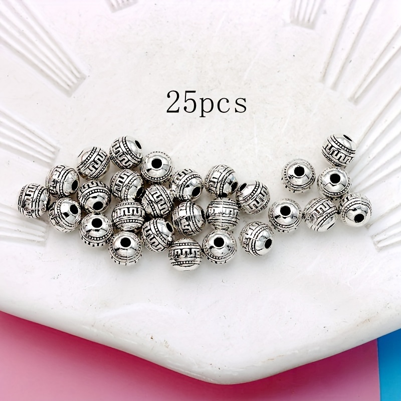 25pcs Round Charm Round Spacer Bead Antique Silvery Plated Round Beads Charms For Jewelry Making Bracelet Jewelry Findings Accessories