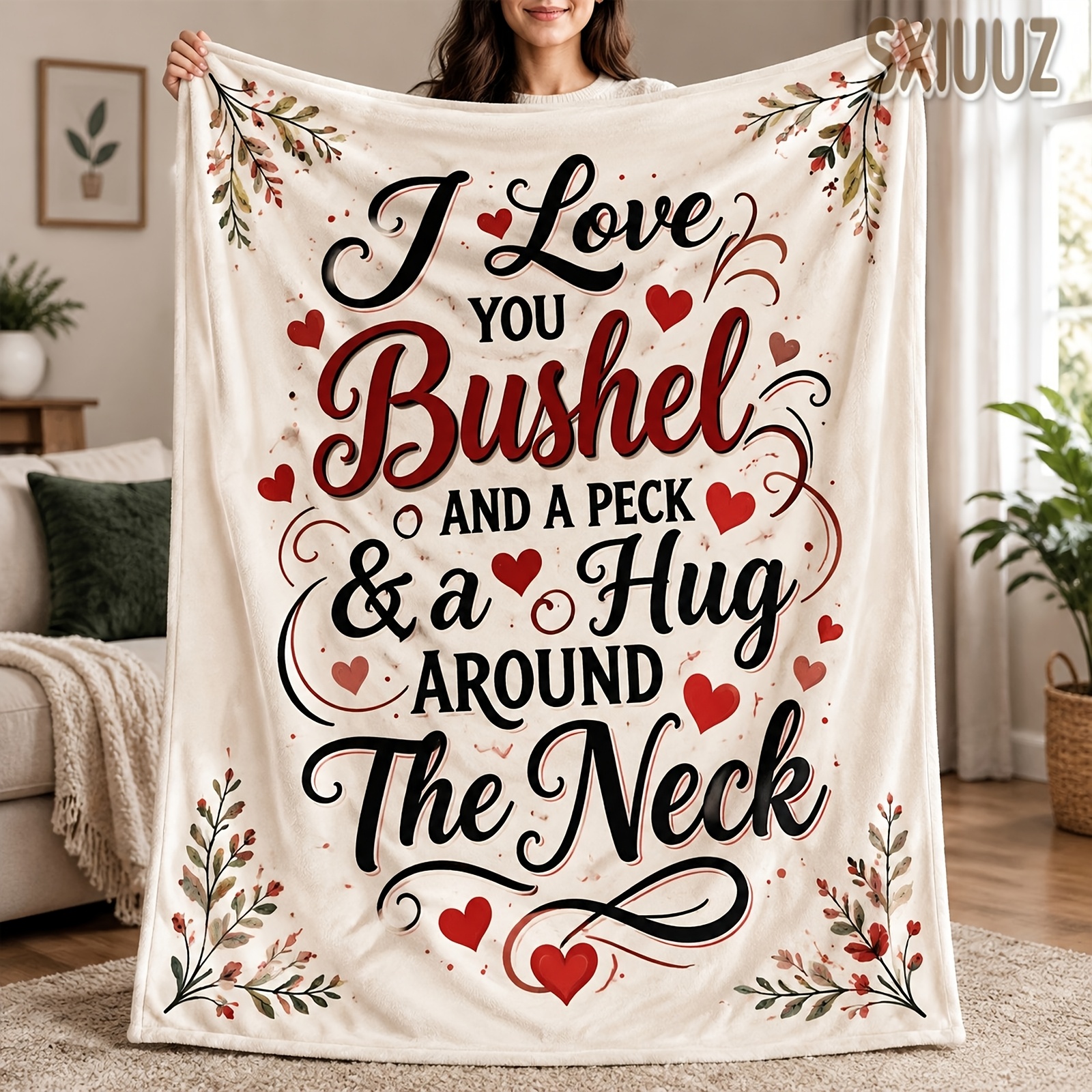 TEMU 1pc Flannel Blanket, I Love You And A Peck And A Hug Around The Neck, Soft Warm Flannel Fabric, Cozy Comfortable Feel, Versatile For Sofa,