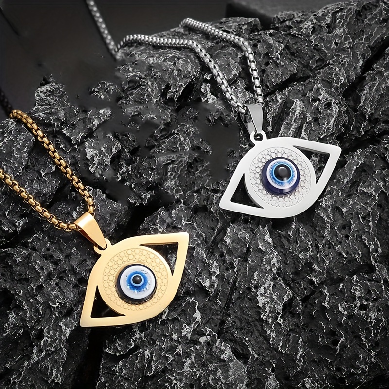 

1pc Exquisite Stainless Steel Enamel Blue Evil Eye Devil's Eye Pendant Necklace Ladies Daily Simple Banquet Party Fashion Charm Trend Amulet Jewelry Gift