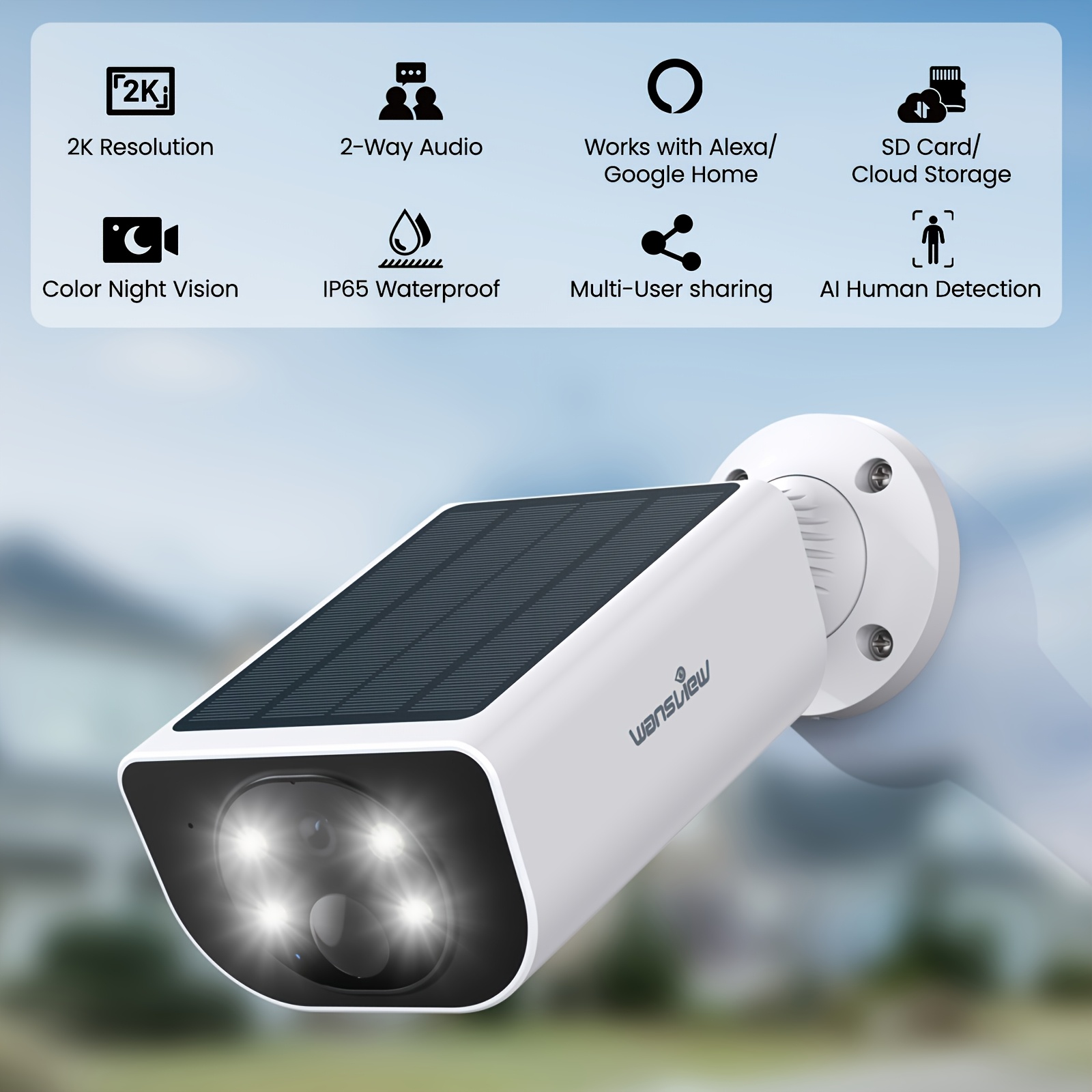 TEMU Wansview Solar Security Camera Outdoor, Wireless Security Camera, 2k Hd Resolution, Color Night Vision, -audio, Motion Detection, Sd Card/cloud