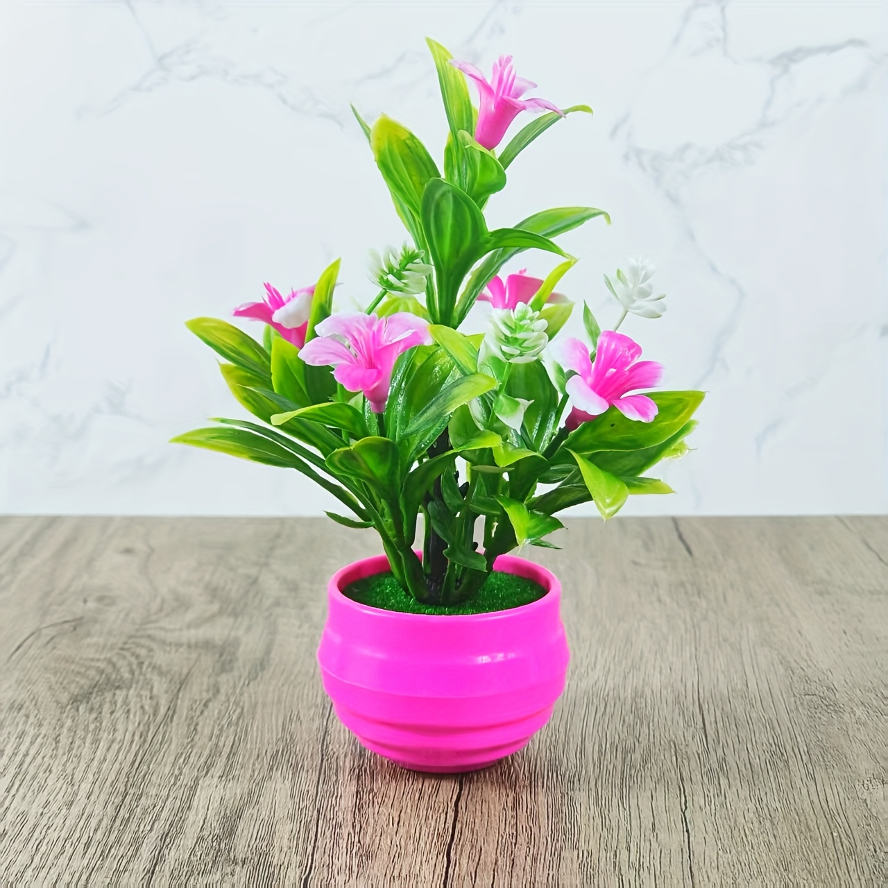 Mini Pianta Artificiale In Vaso Con Fiore Rosa – Bonsai Finto In Plastica, Decorazione Per Casa E Ufficio