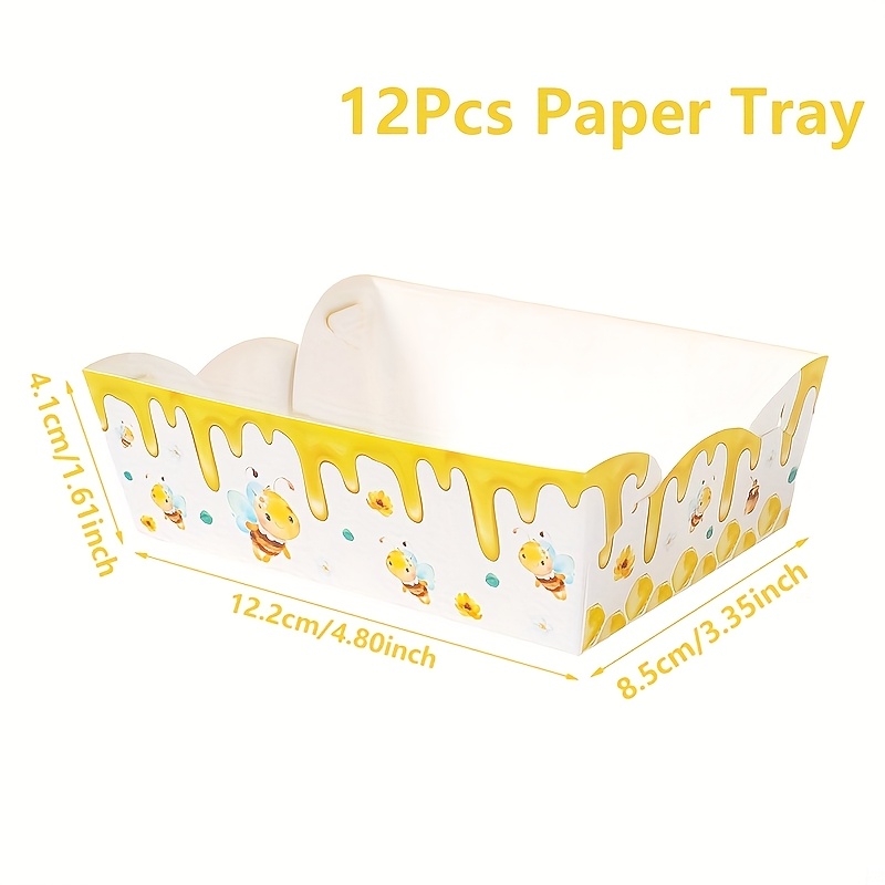 Image of Gift For Her/him 12pcs, Bee Theme Food Trays, Party Food Boxes, Paper Food Tray, Birthday Party Decorations, For Birthday, Baby Shower