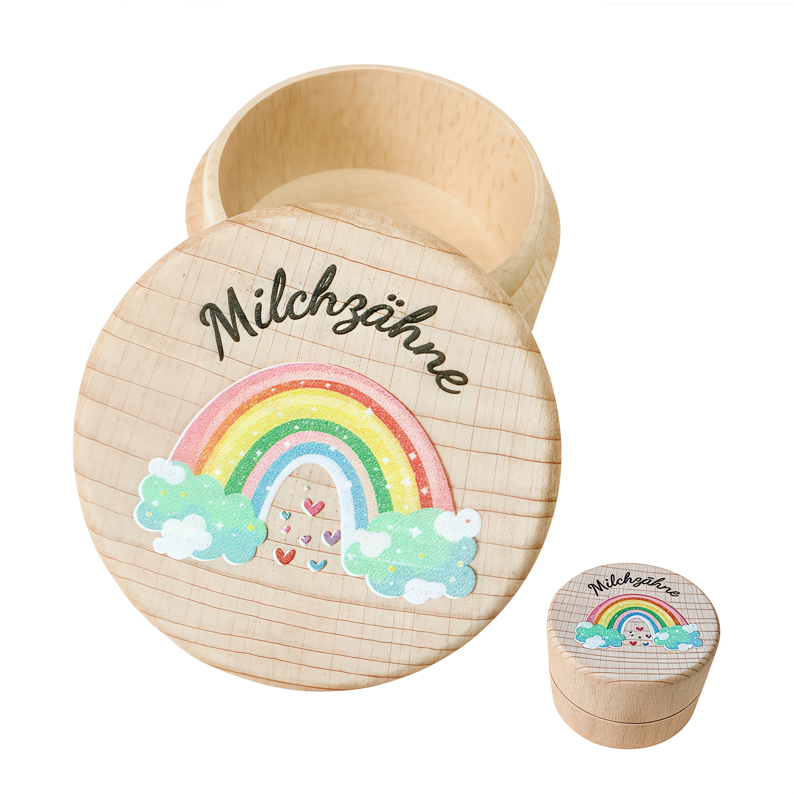 Image of 1pc Wood Rainbow Tooth Fairy Box - Teeth & Fetal Hair Collector With Cute Tooth Fairy Door, Rainbow Hues & Label - Keepsake Storage,, Loss Memorial Gift