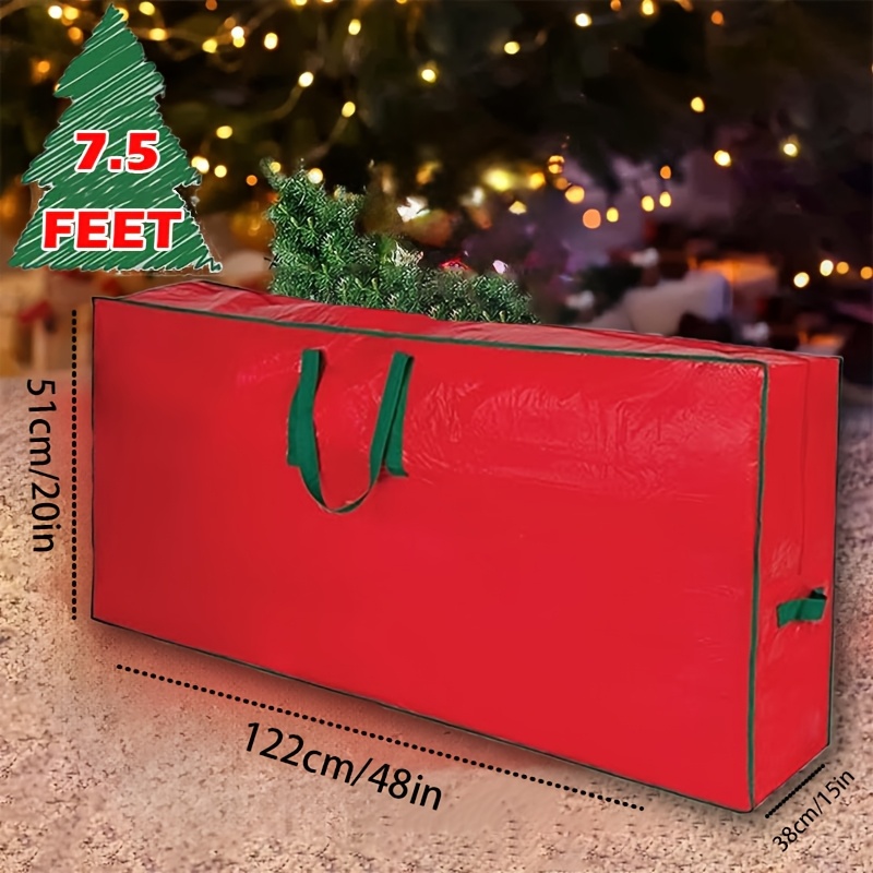 TEMU Bolsa De Almacenamiento Para Árbol De Navidad Rojo Festivo - Duradera, Impermeable Y A Prueba De Polvo Con Asas Reforzadas Y Doble Cremallera