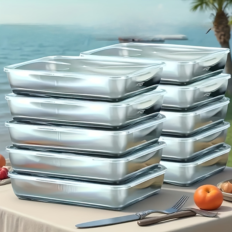 TEMU 10 Set (10 Boxes+10 Lids) Food Storage Container Set -2100ml Stainless -keeping Box, Durable Material, Suitable For Storage Of Kitchen Food,