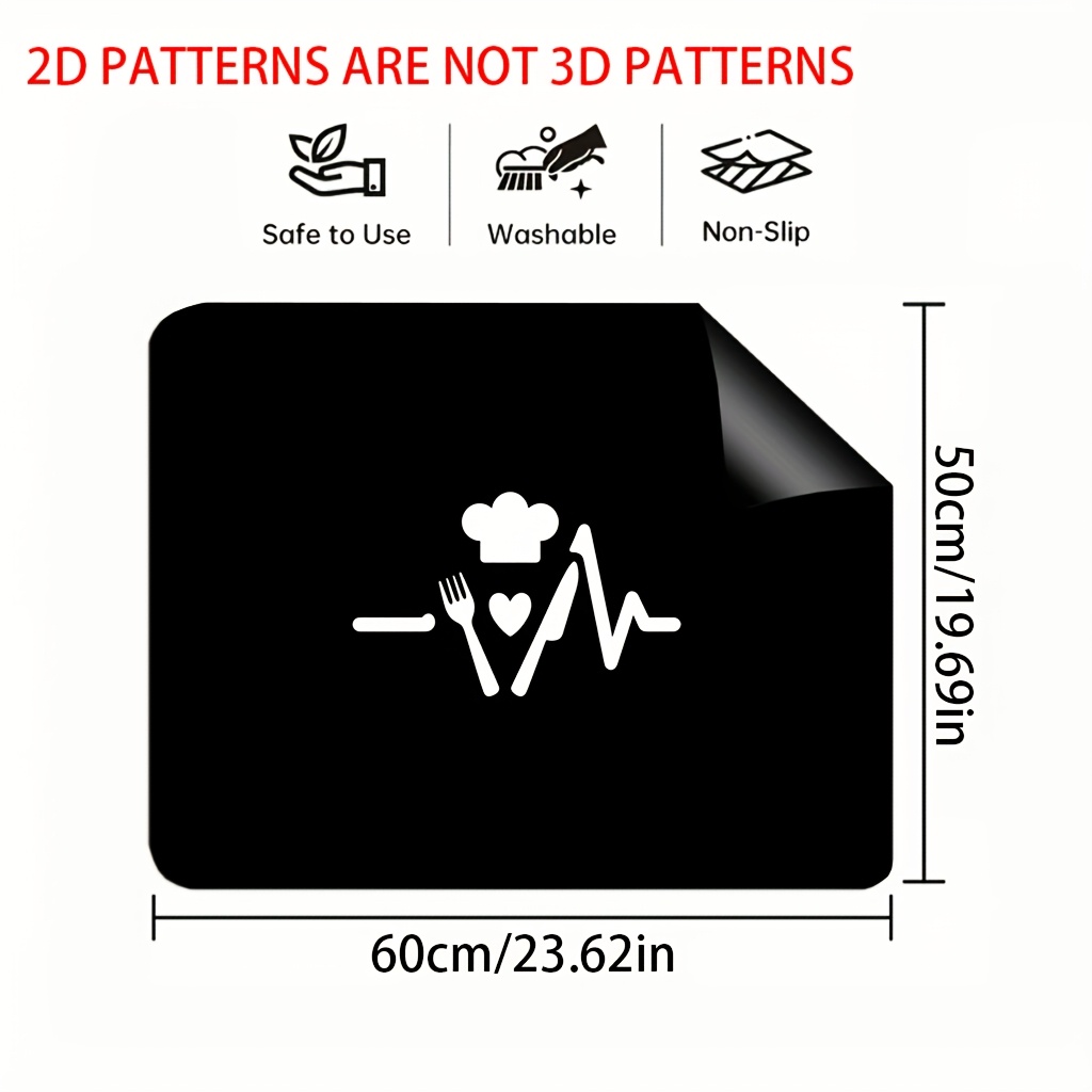 TEMU 1pc 2d Flat Printing Stove Protector Mat | Cutlery Heartbeat, Coffee Machine Mat Suitable For Induction Cooktop Cover, Elegant Kitchen Decor,