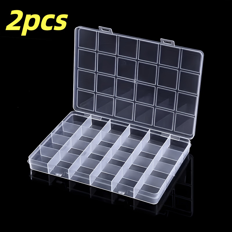 TEMU 2-pack 24-grid Transparent Plastic Storage Boxes With Lids - Durable Multi-compartment Organizers, Boxes With Secure Lids, Suitable For Jewelry,