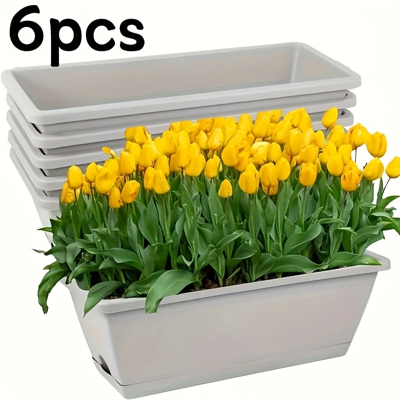 TEMU 6pcs Extra Large Rectangular Planting Pot Thickened Waterproof Plastic Material Suitable For Growing Vegetables, Strawberries, Strawberries And